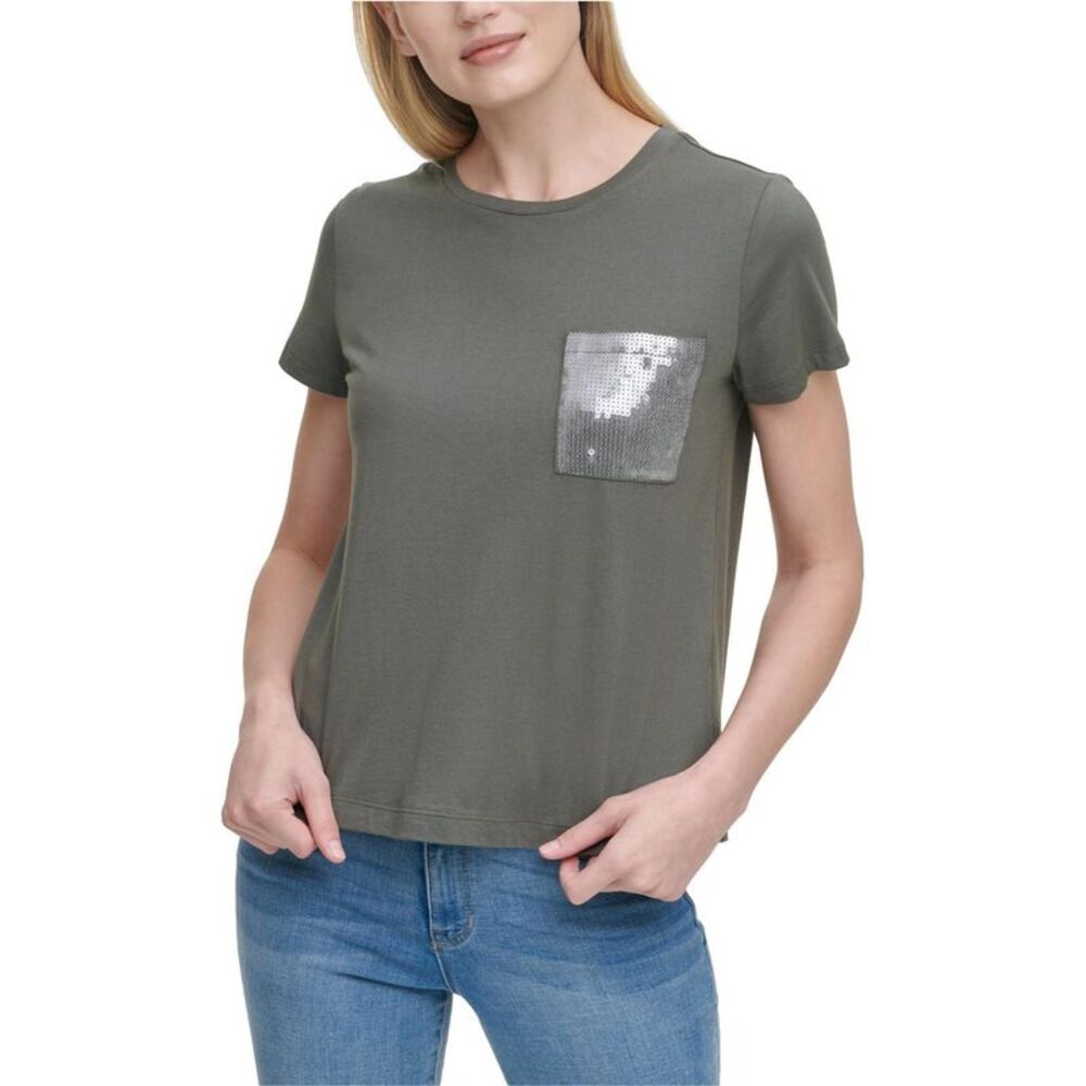 DKNY Womens Sequin Pocket Embellished T-Shirt, NWT
